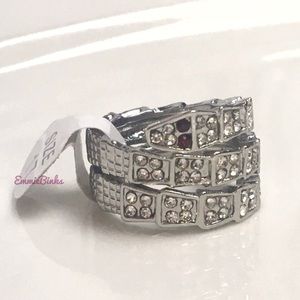 NWT Silvertone Red Eye Rhinestone Snake Ring / Rhinestone Coiled Serpent Ring